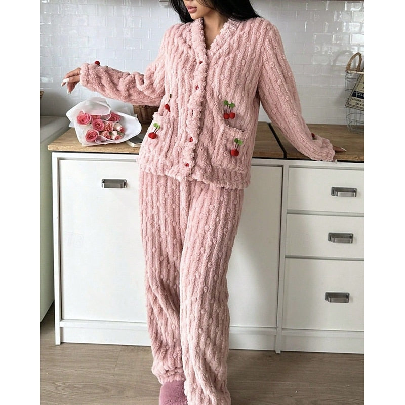 Hazel | Women's Button-Up Pajama Set | Fleece · PNY