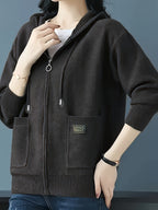 Hazel | Women's Zip-Up Hooded Cardigan | Drawstring Hood · PNY