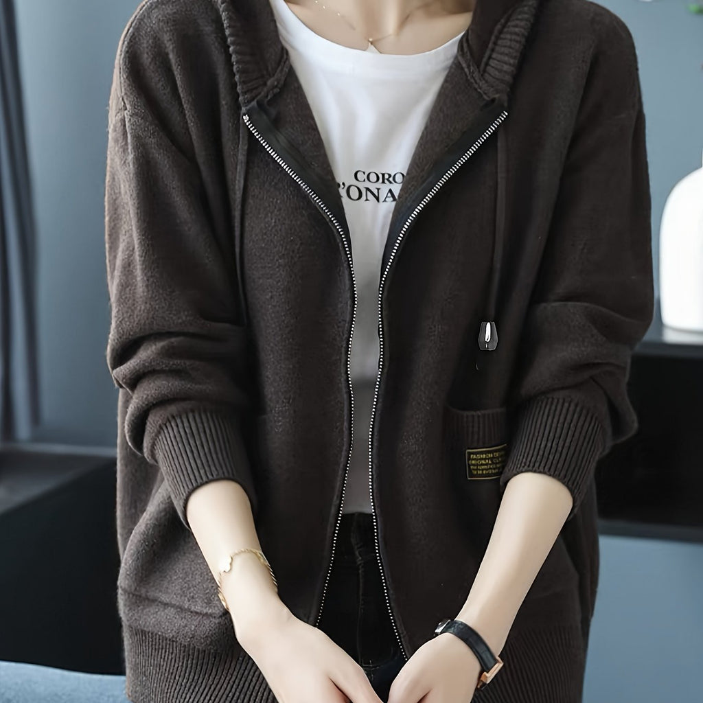 Hazel | Women's Zip-Up Hooded Cardigan | Drawstring Hood · PNY