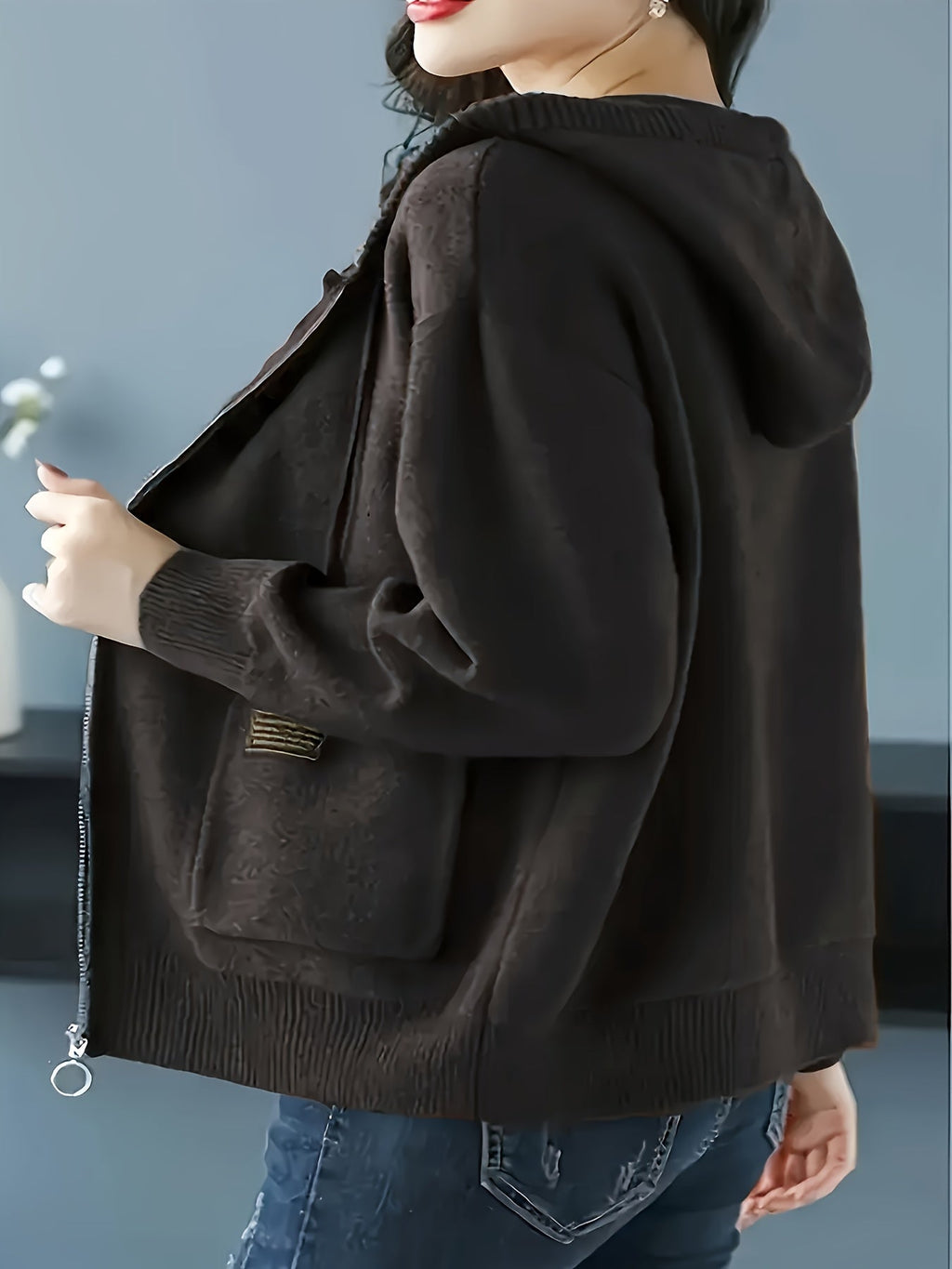 Hazel | Women's Zip-Up Hooded Cardigan | Drawstring Hood · PNY