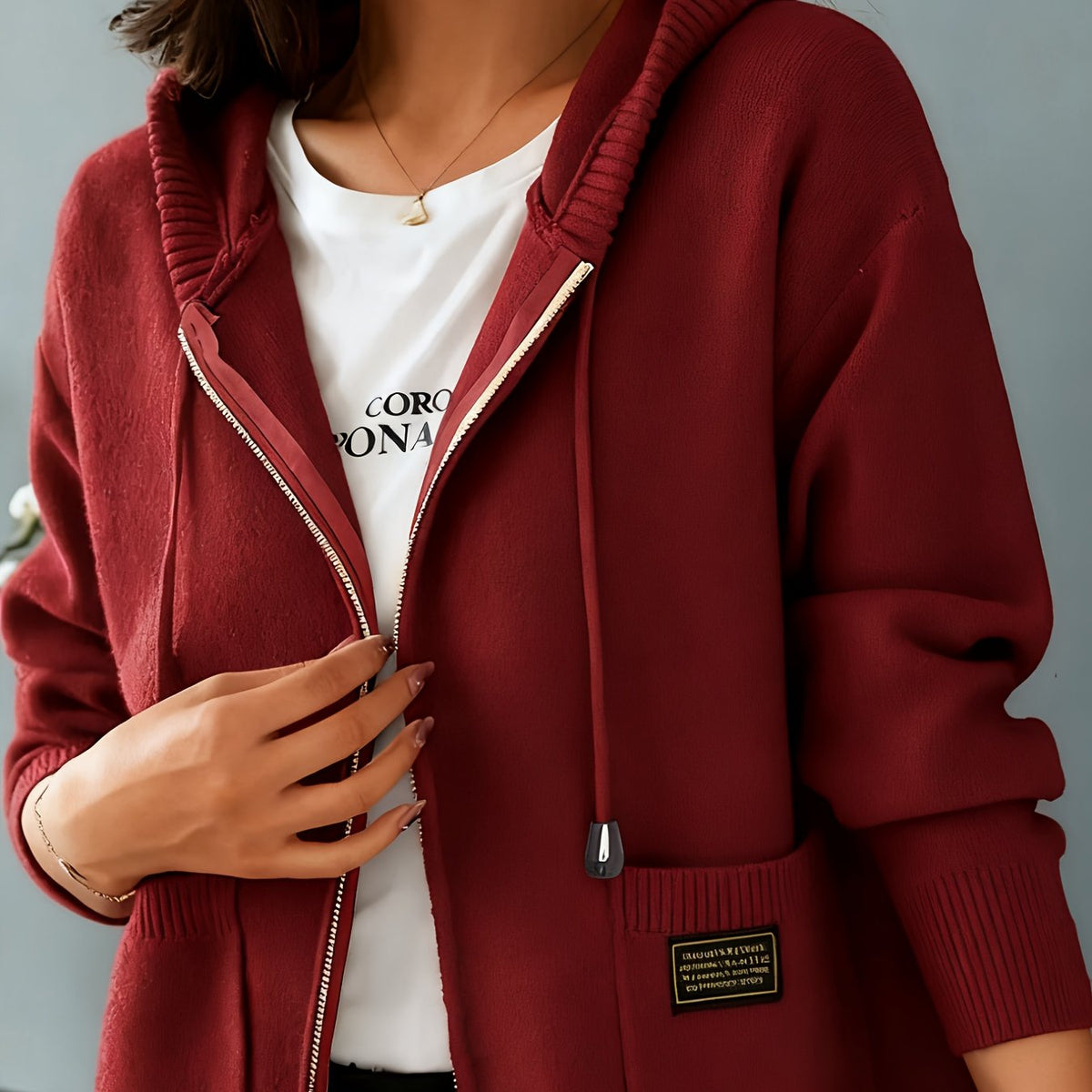 Hazel | Women's Zip-Up Hooded Cardigan | Drawstring Hood · PNY