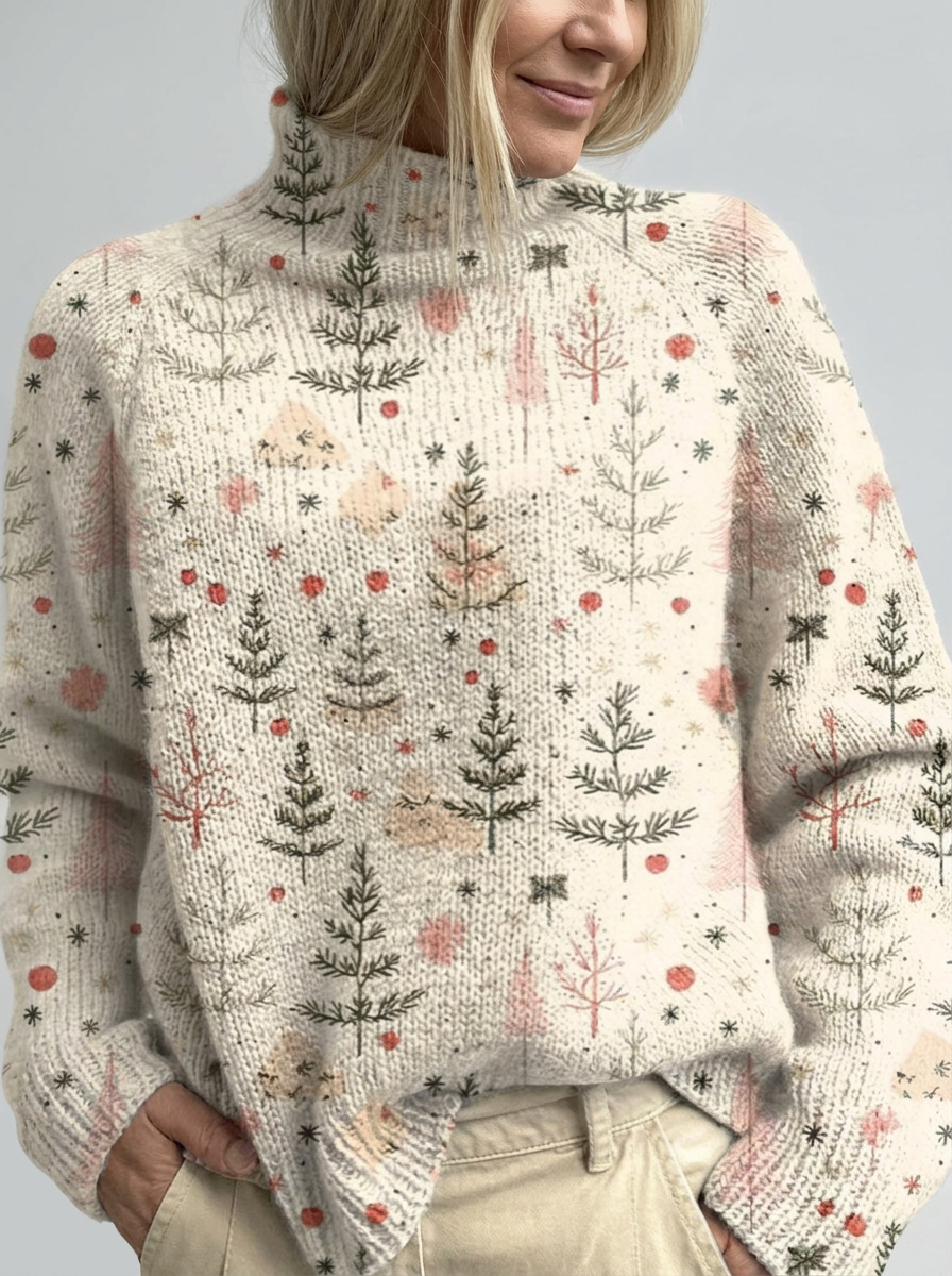 Holly | Women's Turtleneck Sweater | Tree Pattern · PNY