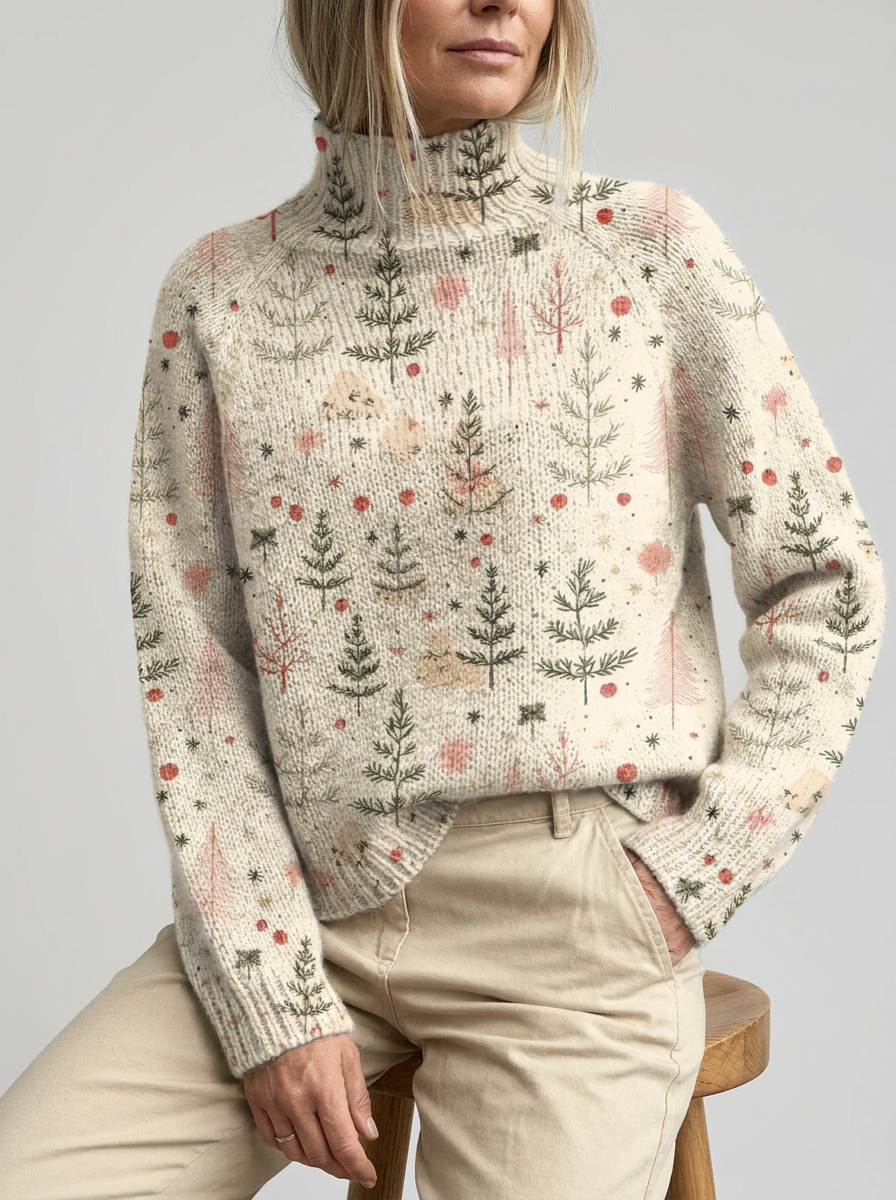 Holly | Women's Turtleneck Sweater | Tree Pattern · PNY