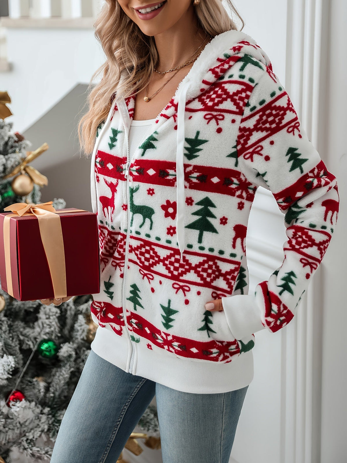 Holly | Women's Zip-Up Hoodie | Fleece Christmas · PNY