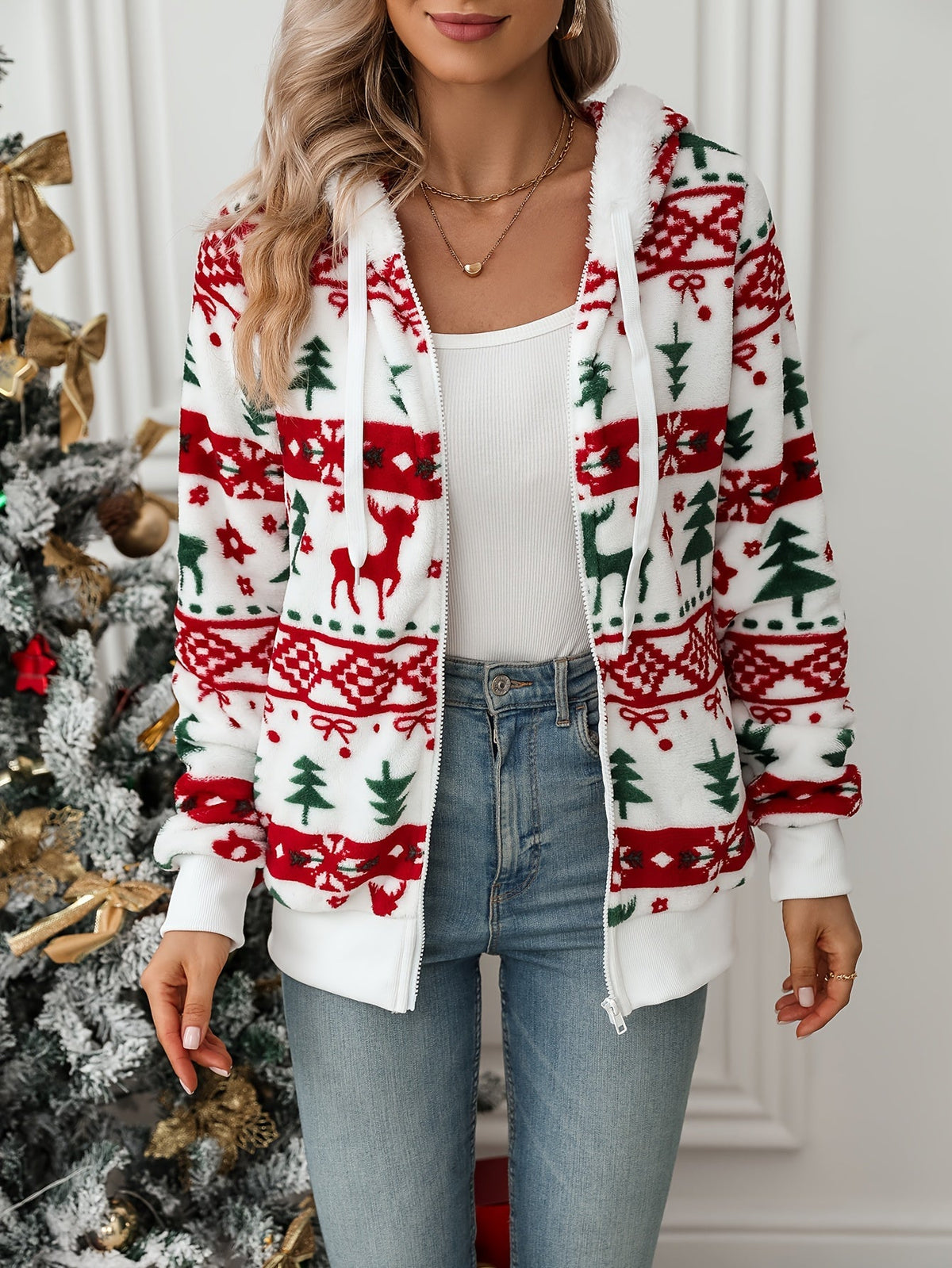 Holly | Women's Zip-Up Hoodie | Fleece Christmas · PNY