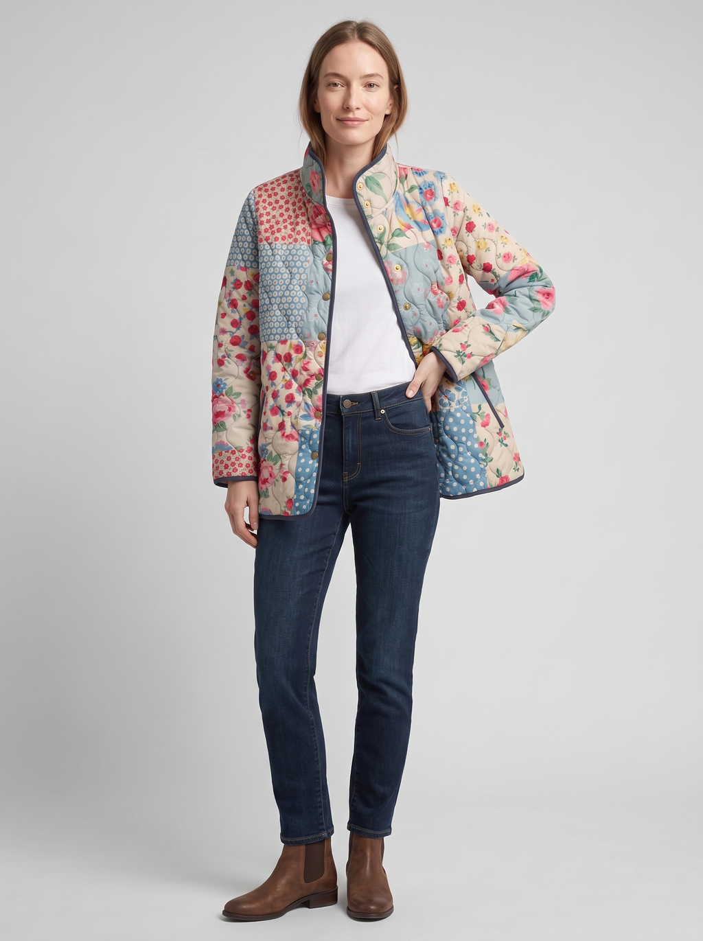 Isabel | Women's Quilted Jacket | Floral Patchwork · PNY
