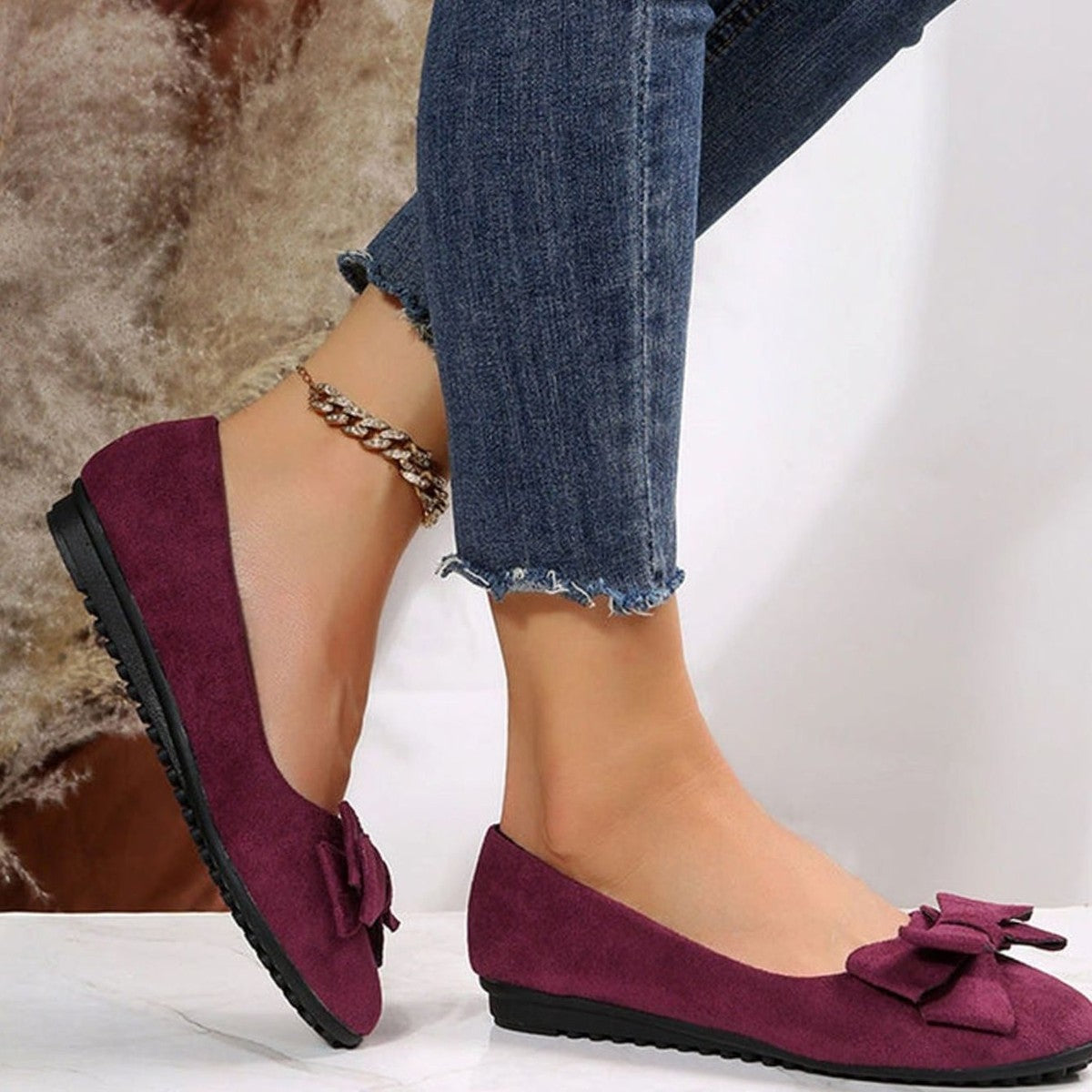 Isabel | Women's Slip-On Flats | Bow Accent · PNY