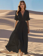 Isabella | Women's V-Neck Maxi Dress | Short Sleeve · PNY