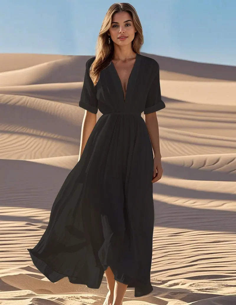 Isabella | Women's V-Neck Maxi Dress | Short Sleeve · PNY