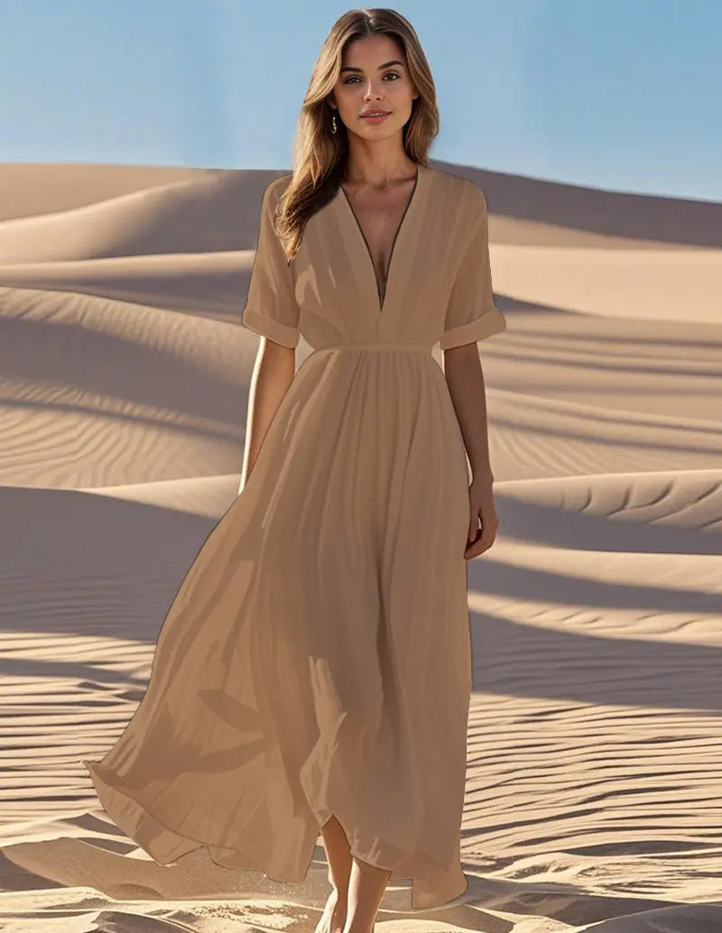 Isabella | Women's V-Neck Maxi Dress | Short Sleeve · PNY