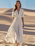 Isabella | Women's V-Neck Maxi Dress | Short Sleeve · PNY