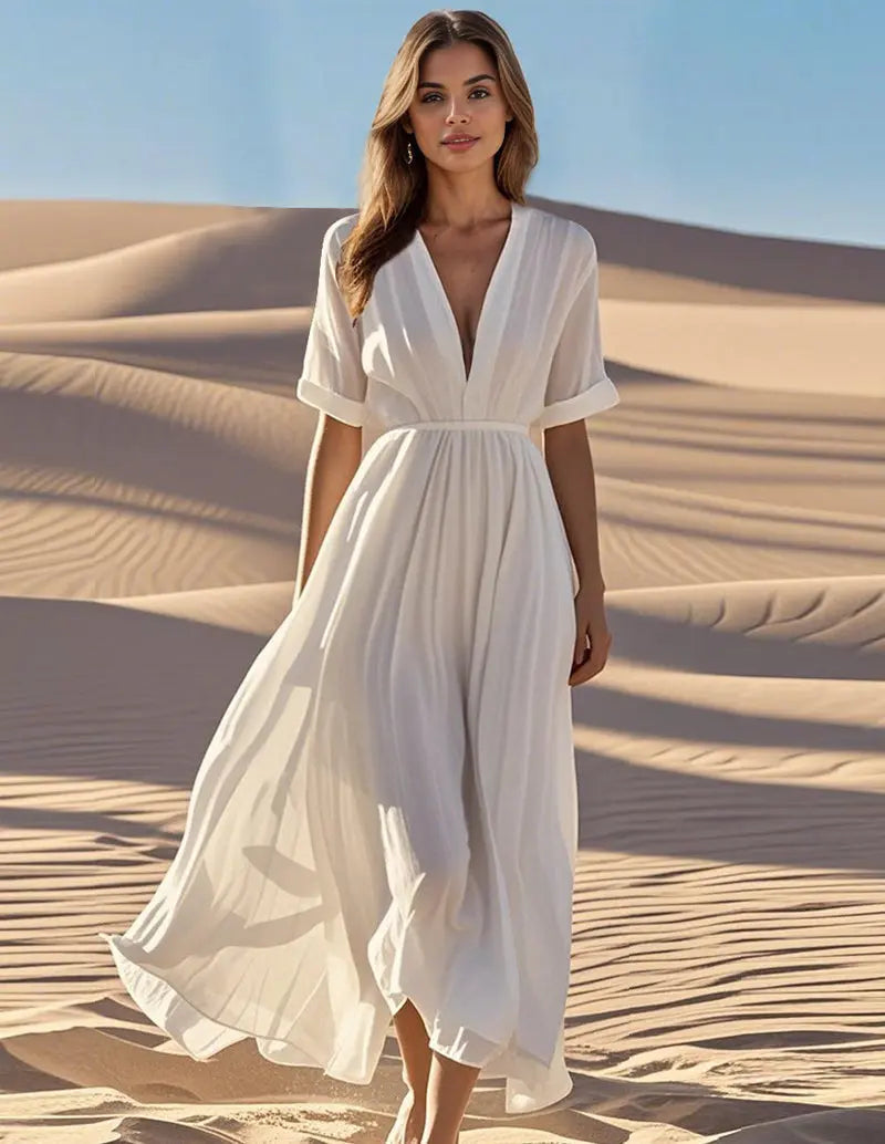 Isabella | Women's V-Neck Maxi Dress | Short Sleeve · PNY