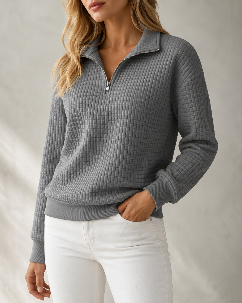 Mabel | Women's Half-Zip Sweatshirt | Waffle-Knit · PNY