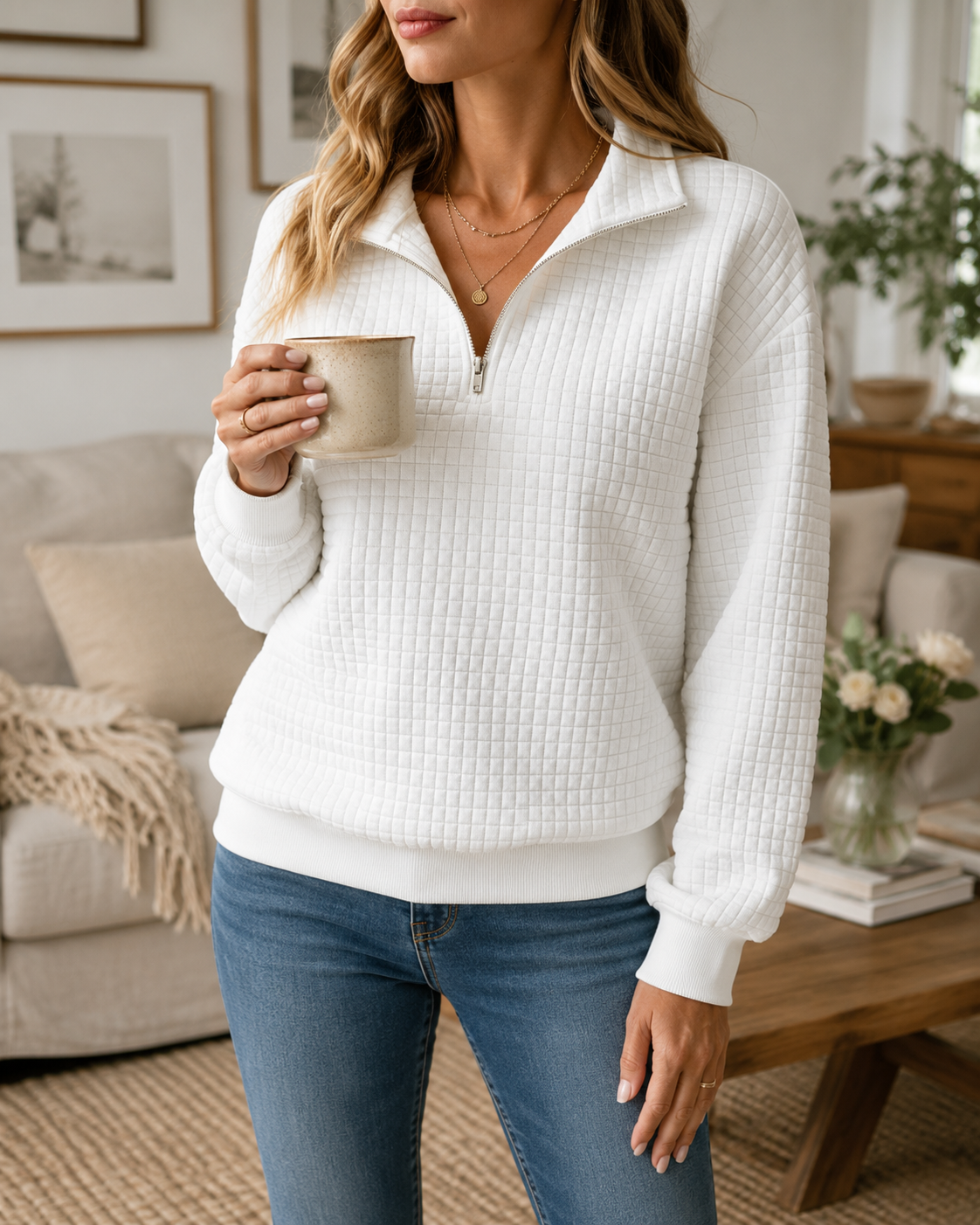 Mabel | Women's Half-Zip Sweatshirt | Waffle-Knit · PNY