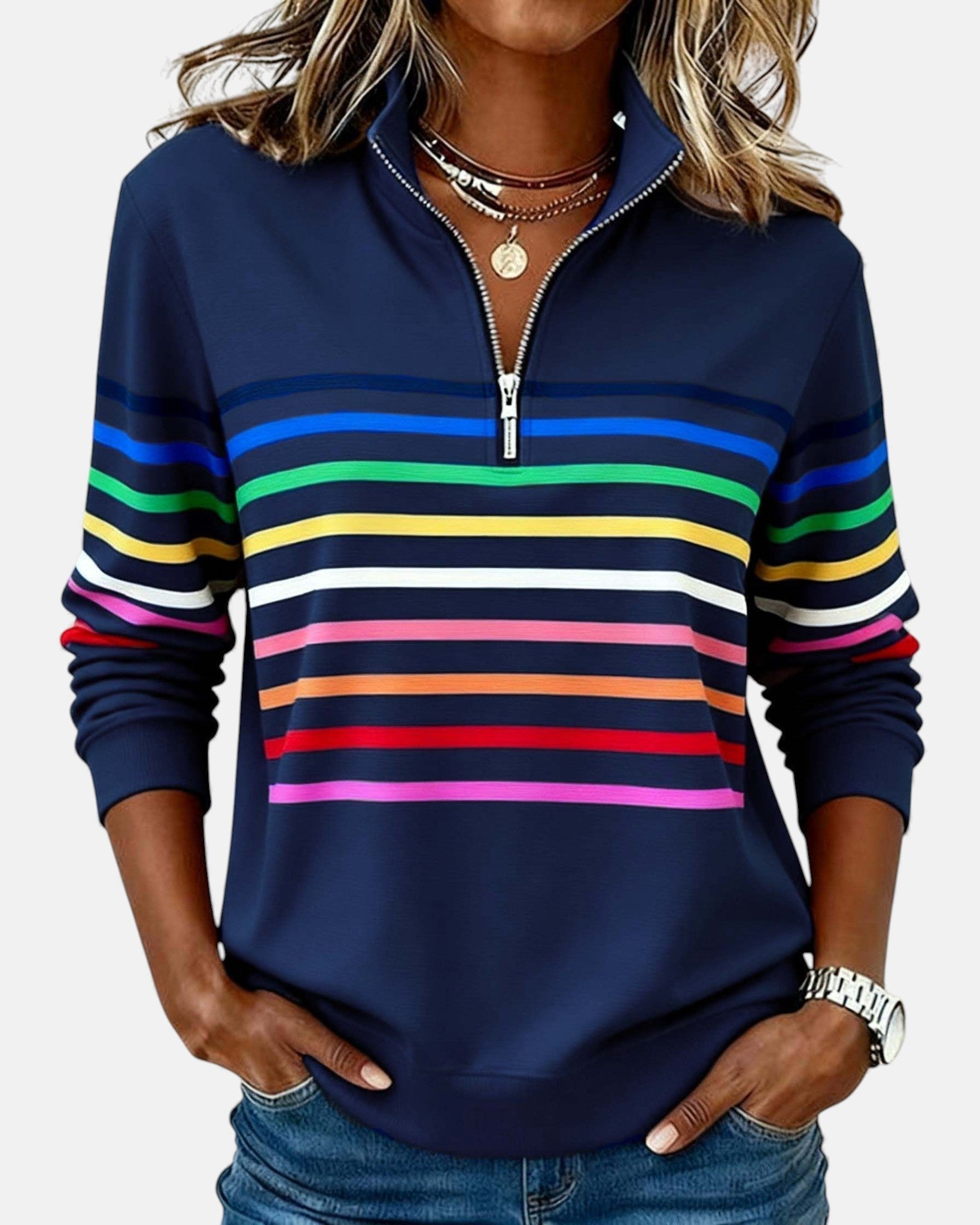 Madison | Women's Half-Zip Sweatshirt | Striped · PNY