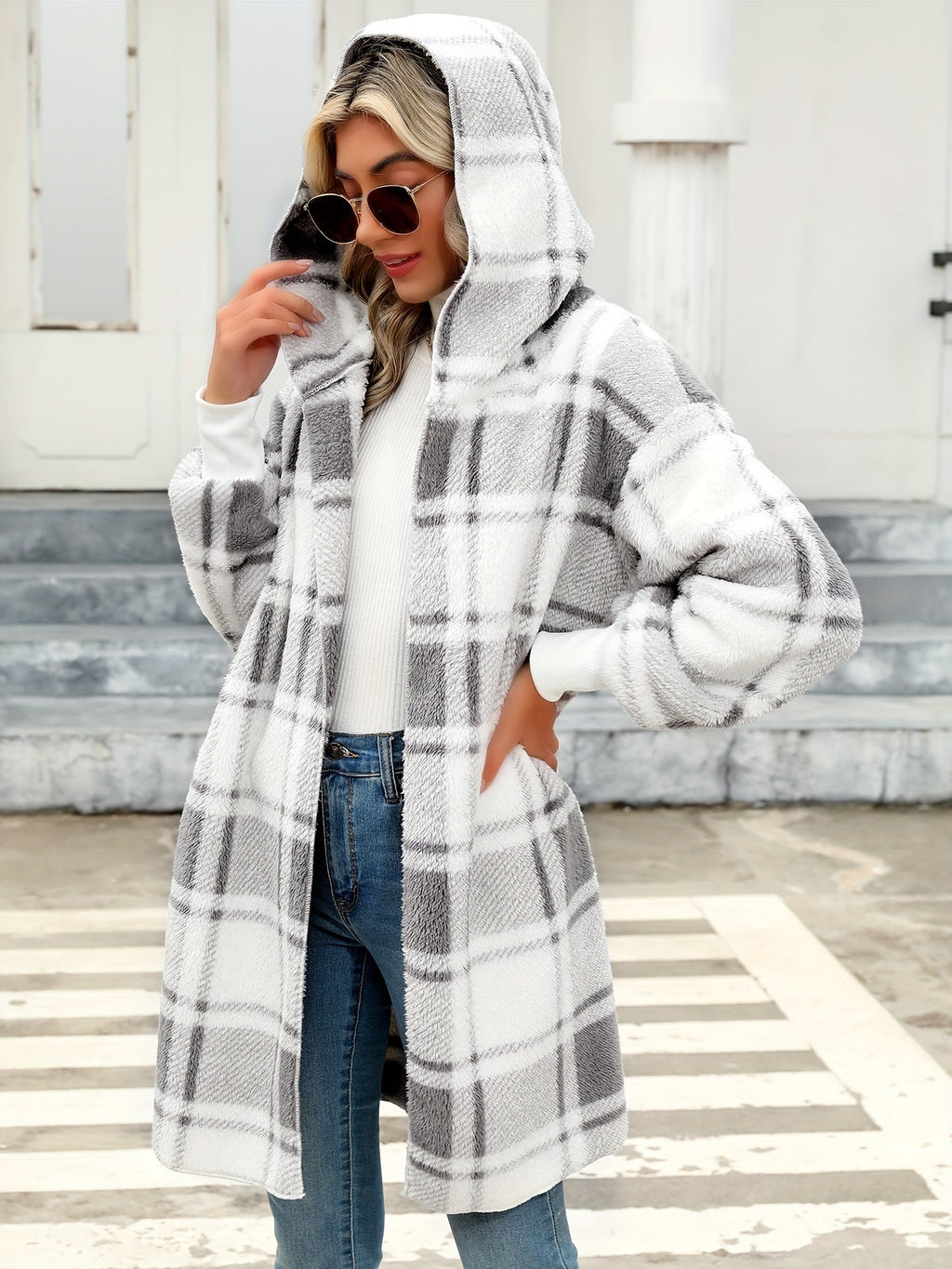 Maggie | Women's Plaid Hooded Cardigan | Fleece · PNY