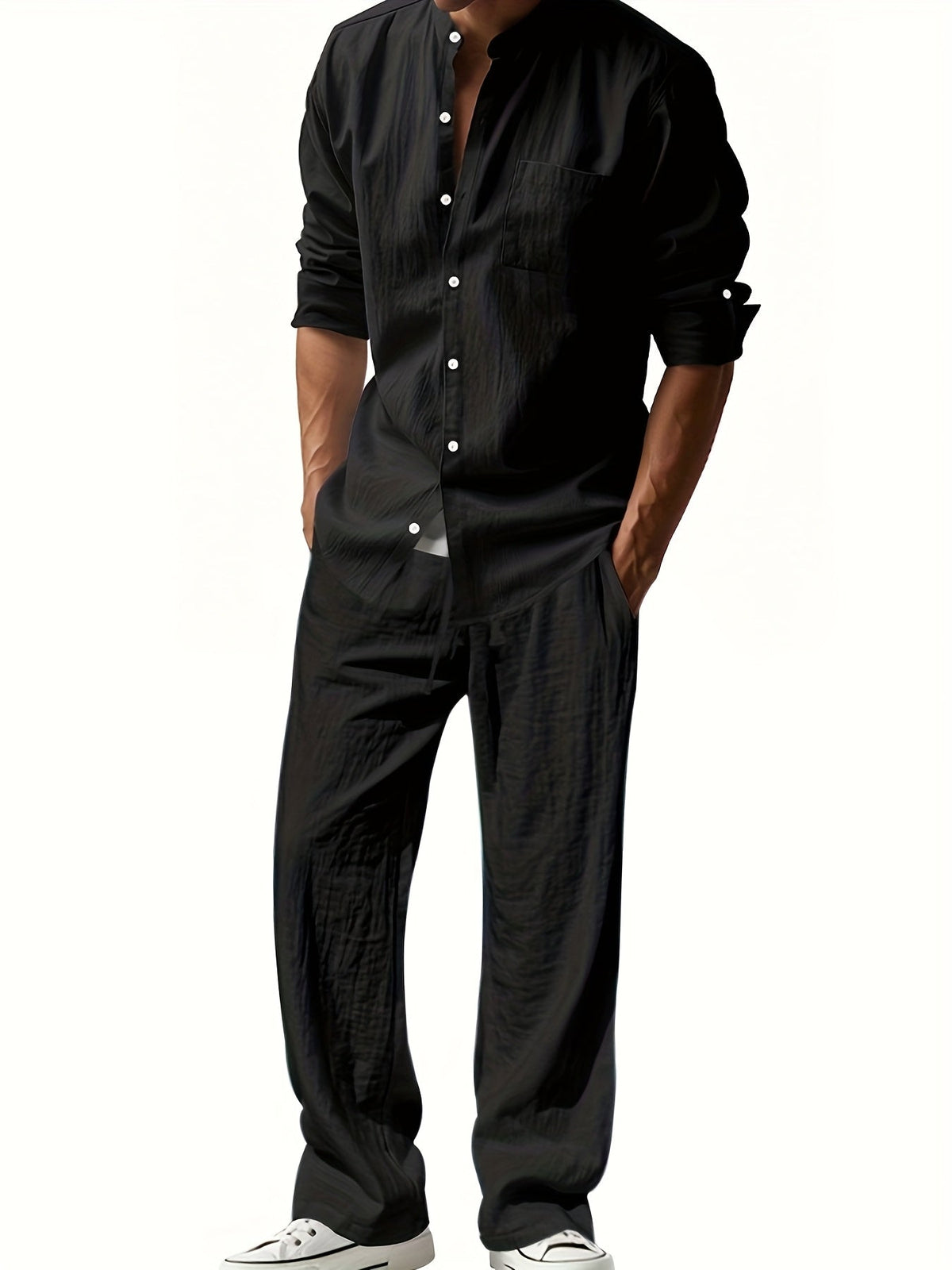 Marcus | Men's Band-Collar Shirt Set | Chest Pocket · PNY