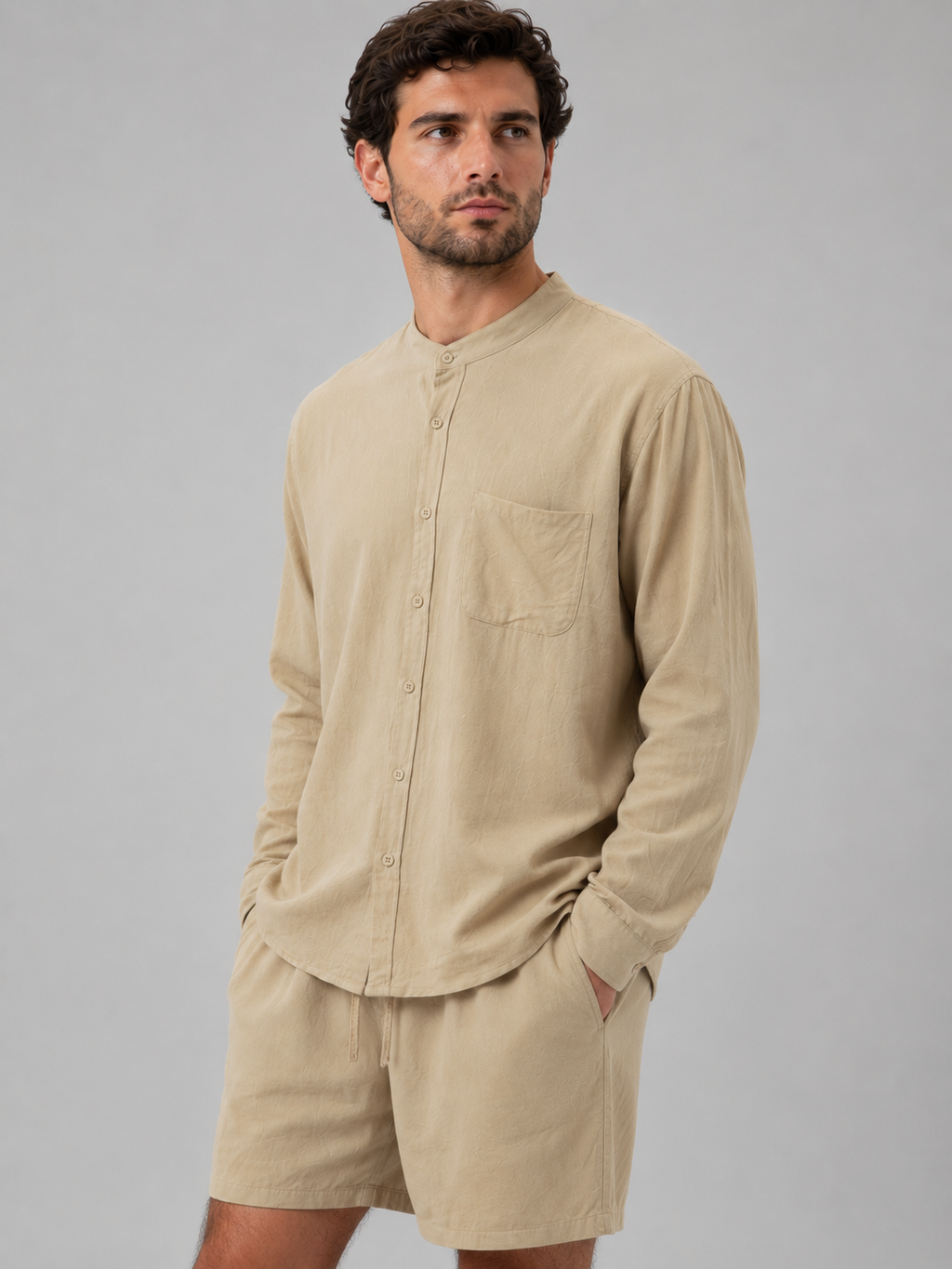 Marcus | Men's Band-Collar Shirt Set | Chest Pocket · PNY
