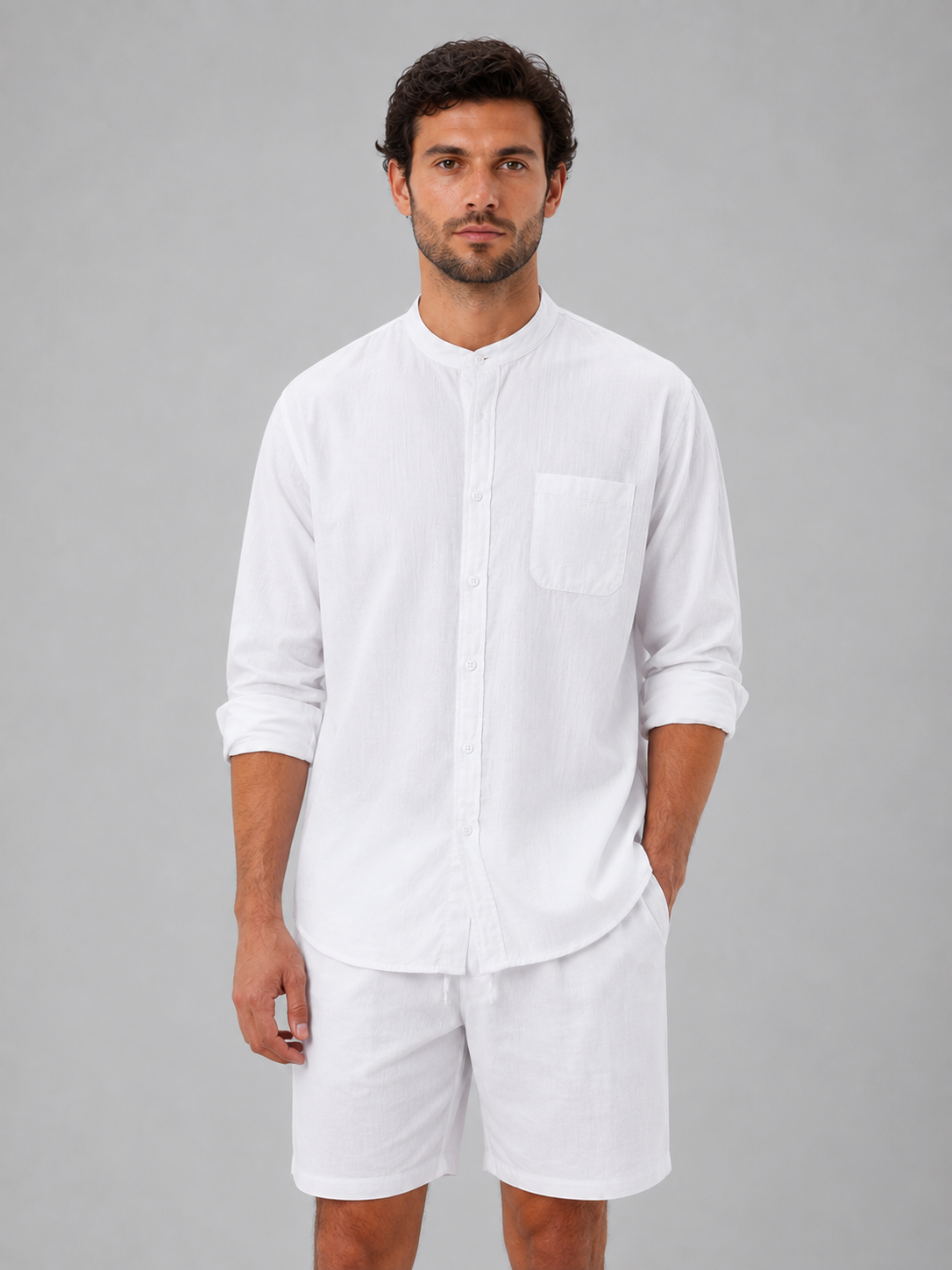 Marcus | Men's Band-Collar Shirt Set | Chest Pocket · PNY