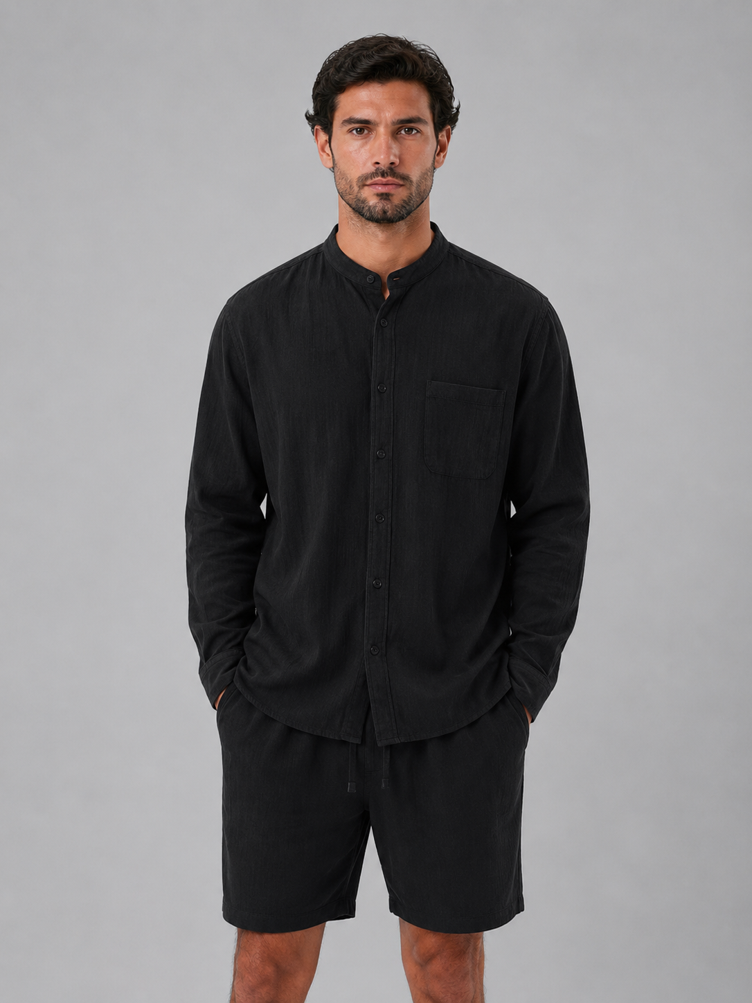 Marcus | Men's Band-Collar Shirt Set | Chest Pocket · PNY