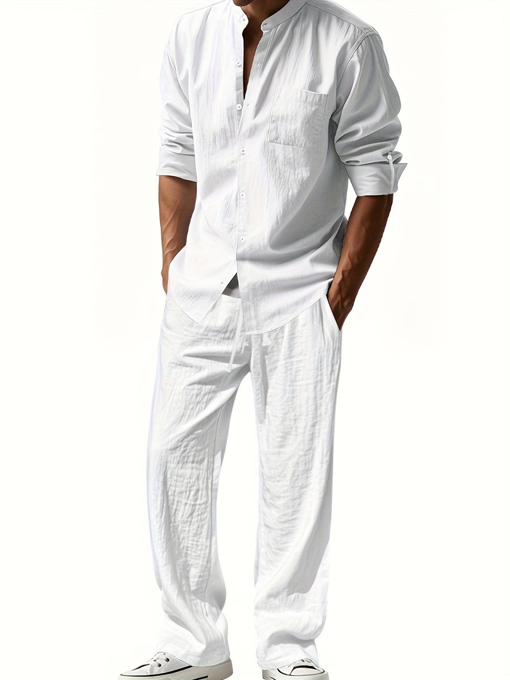 Marcus | Men's Band-Collar Shirt Set | Chest Pocket · PNY