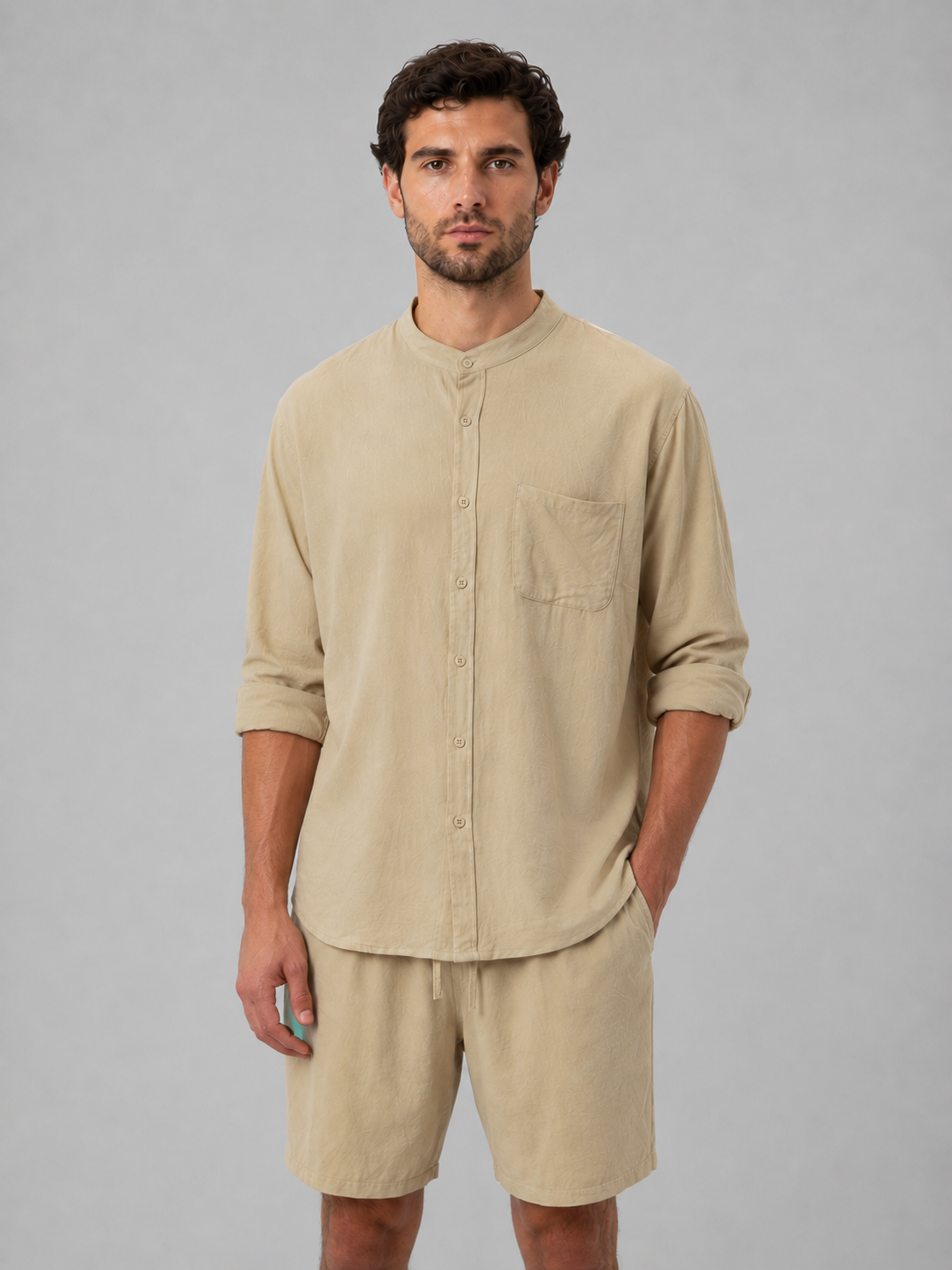 Marcus | Men's Band-Collar Shirt Set | Chest Pocket · PNY
