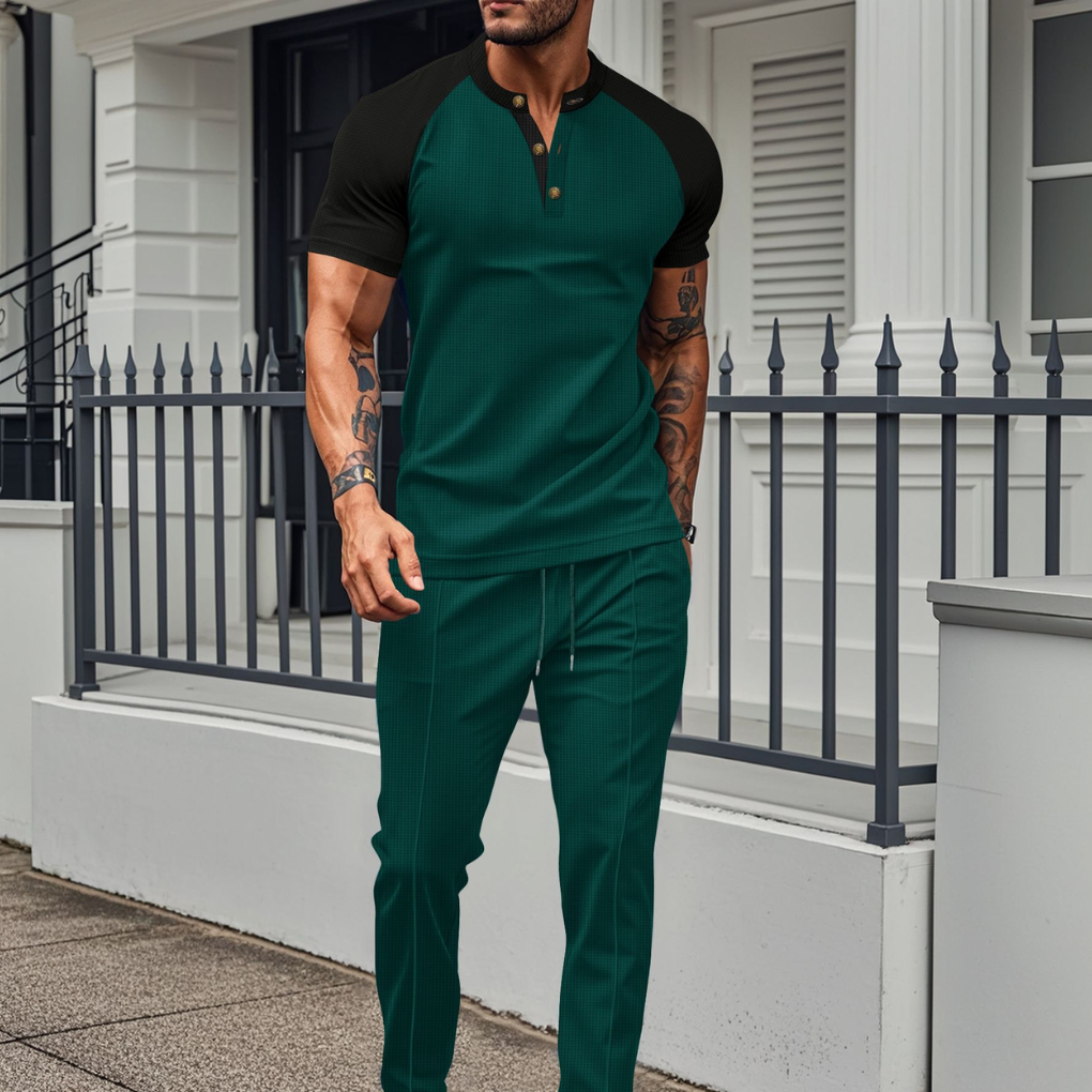 Marcus | Men's Henley Jogger Set | Waffle-Knit · PNY