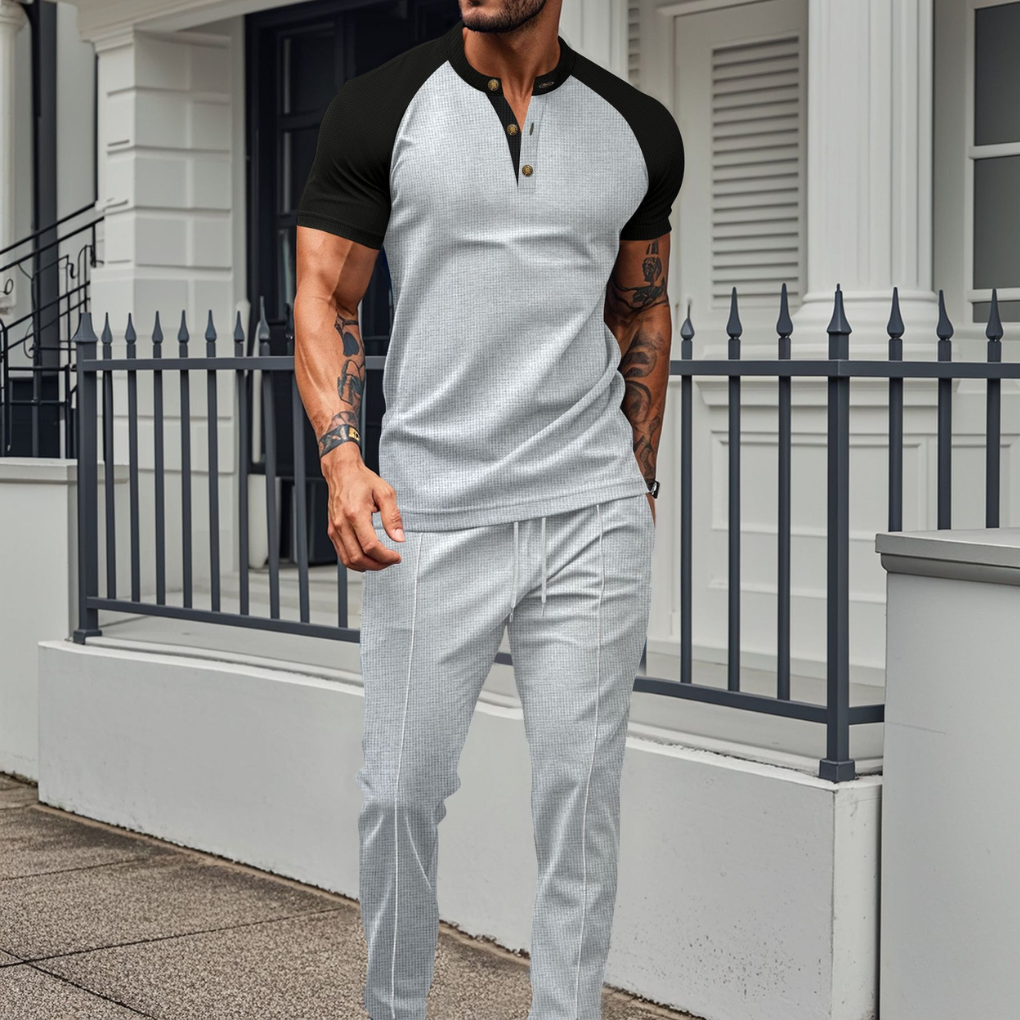 Marcus | Men's Henley Jogger Set | Waffle-Knit · PNY