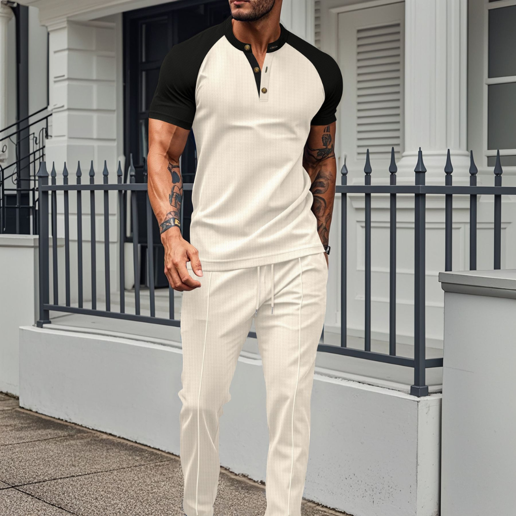 Marcus | Men's Henley Jogger Set | Waffle-Knit · PNY