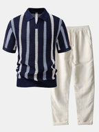 Marcus | Men's Knit Polo Set | Crochet Striped · PNY