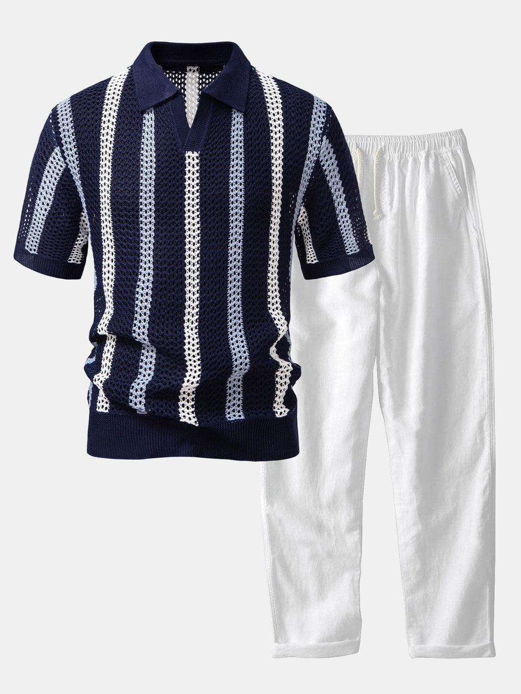 Marcus | Men's Knit Polo Set | Crochet Striped · PNY