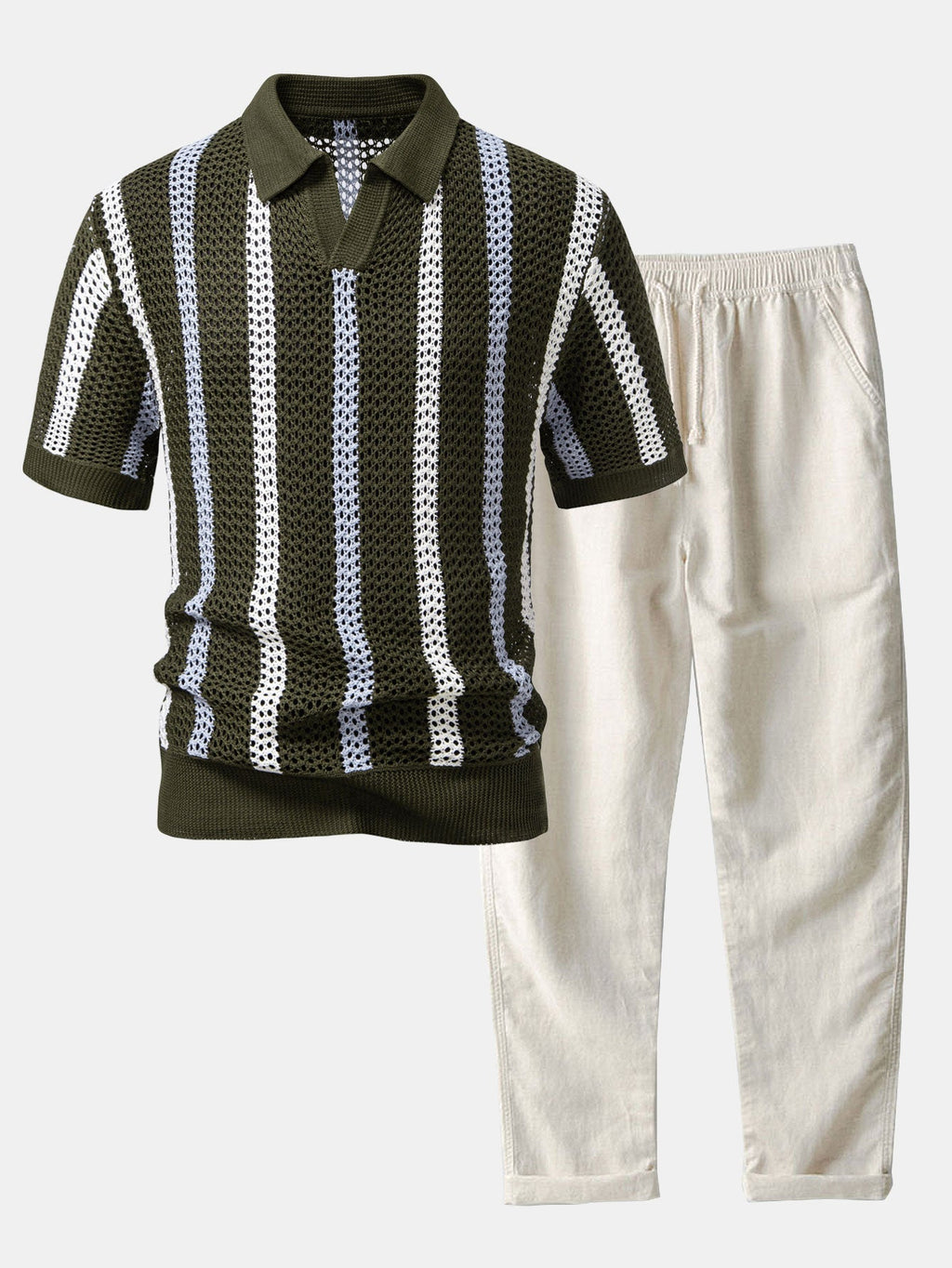 Marcus | Men's Knit Polo Set | Crochet Striped · PNY