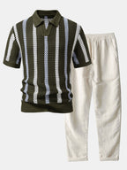 Marcus | Men's Knit Polo Set | Crochet Striped · PNY
