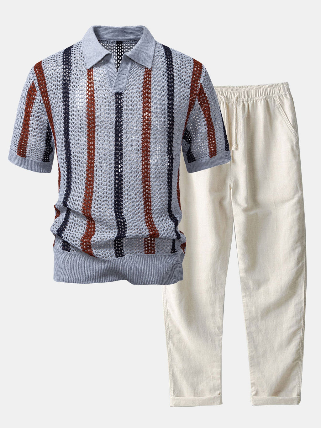 Marcus | Men's Knit Polo Set | Crochet Striped · PNY
