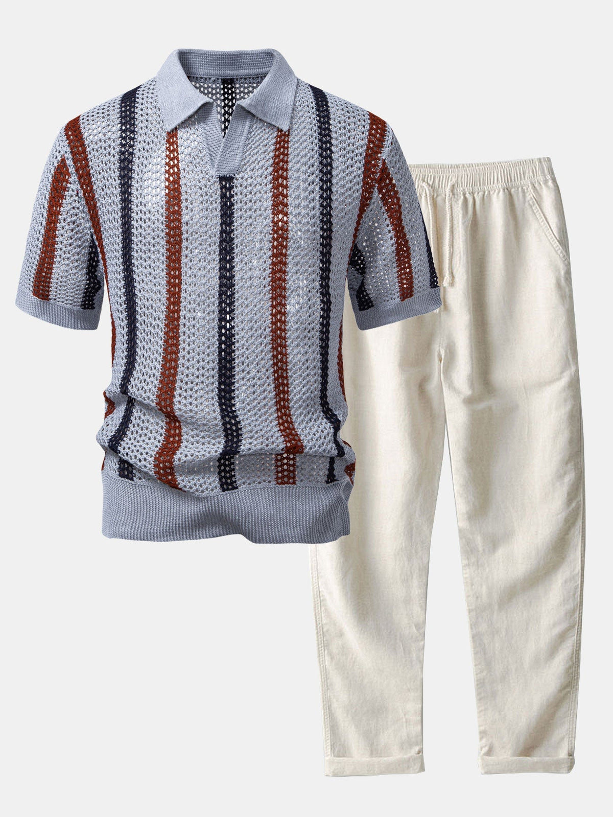 Marcus | Men's Knit Polo Set | Crochet Striped · PNY
