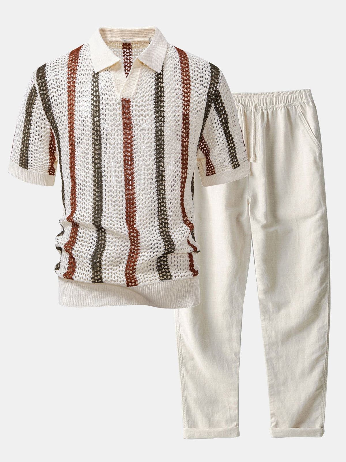 Marcus | Men's Knit Polo Set | Crochet Striped · PNY