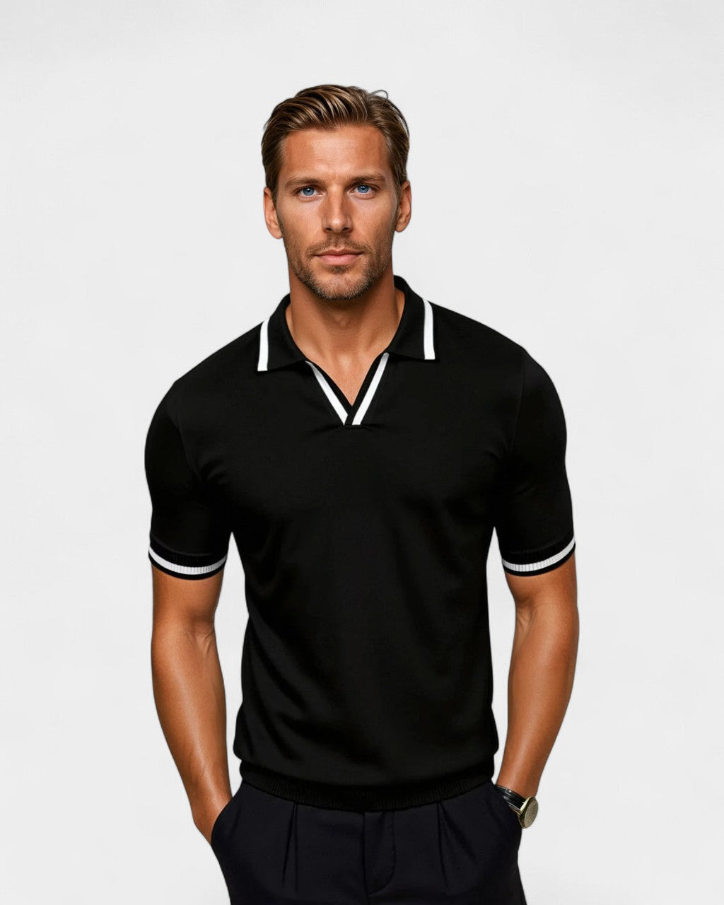 Marcus | Men's V-Neck Polo | Contrast Trim · PNY