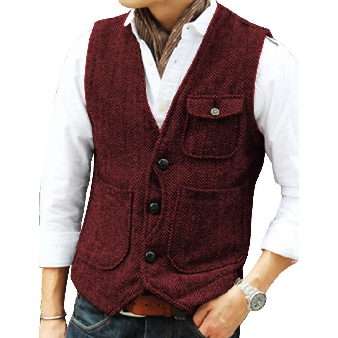 Marcus | Men's V-Neck Vest | Herringbone Tweed · PNY
