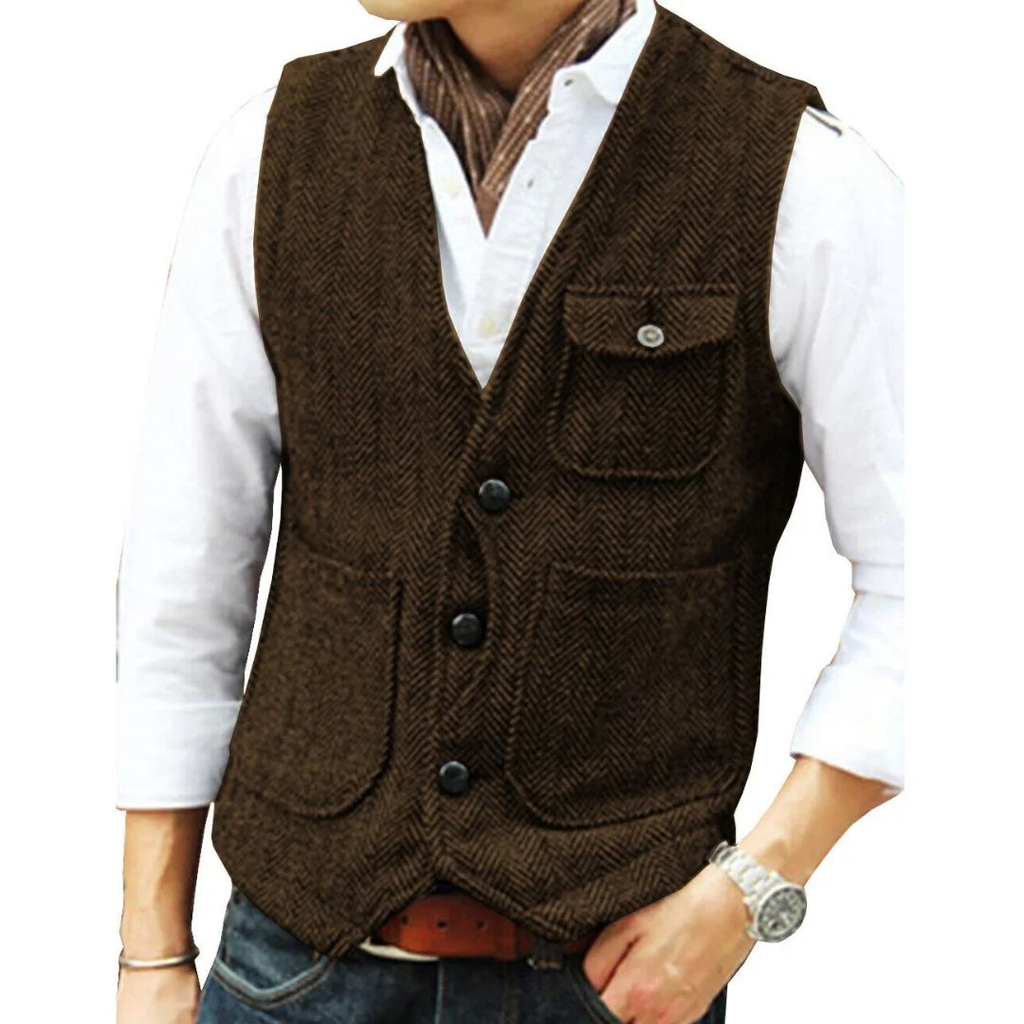 Marcus | Men's V-Neck Vest | Herringbone Tweed · PNY