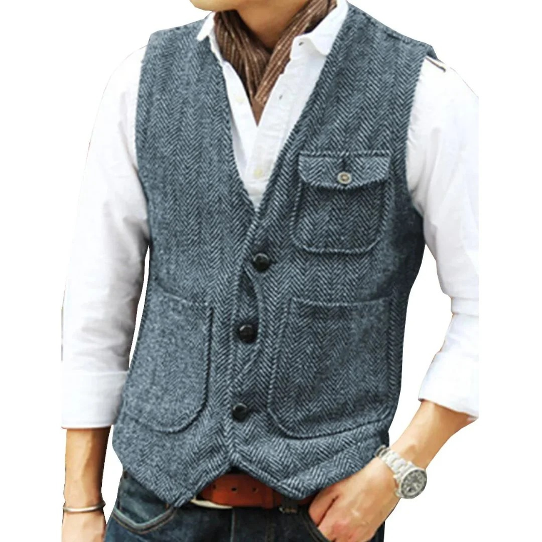 Marcus | Men's V-Neck Vest | Herringbone Tweed · PNY