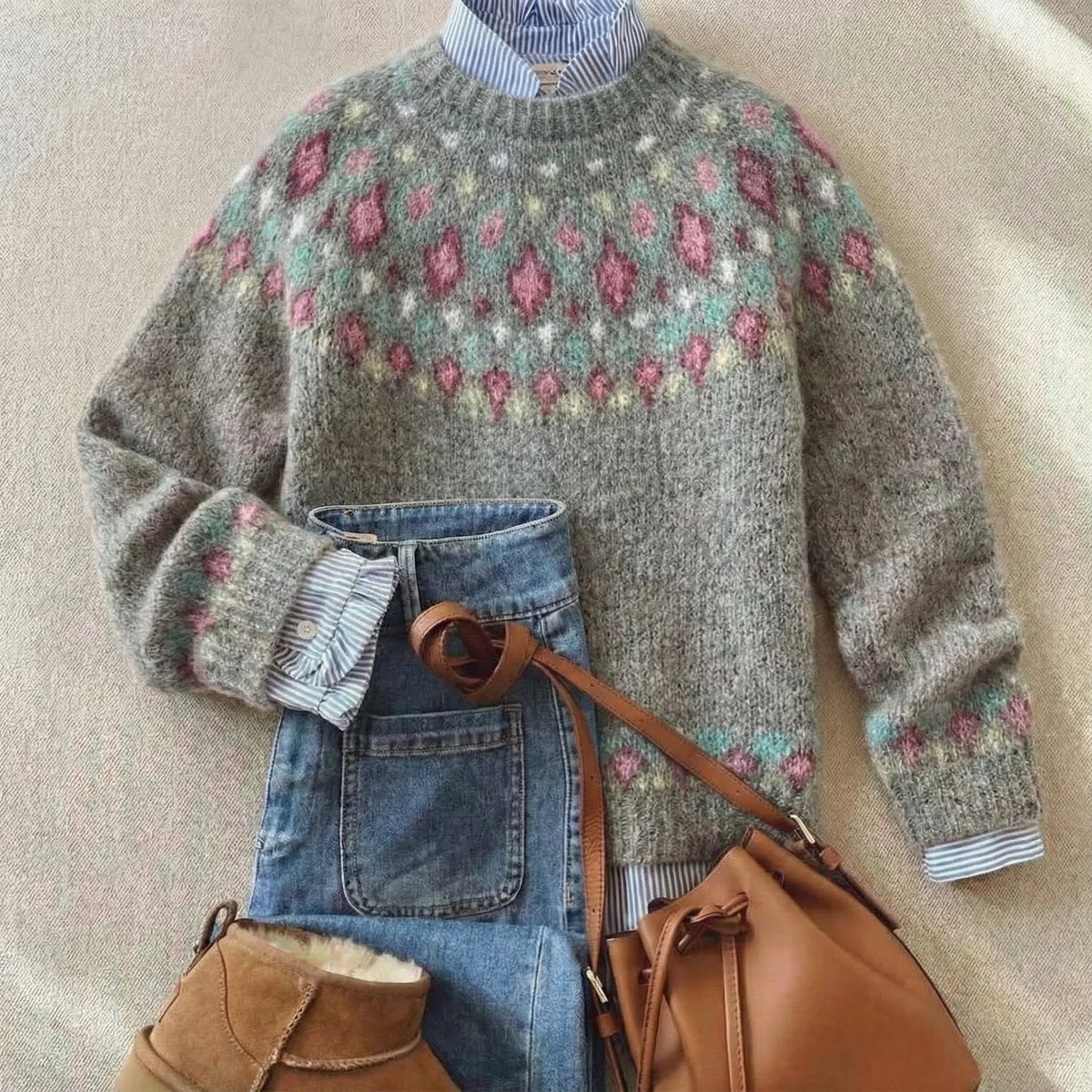 Margot | Women's Crewneck Sweater | Fair Isle Knit · PNY