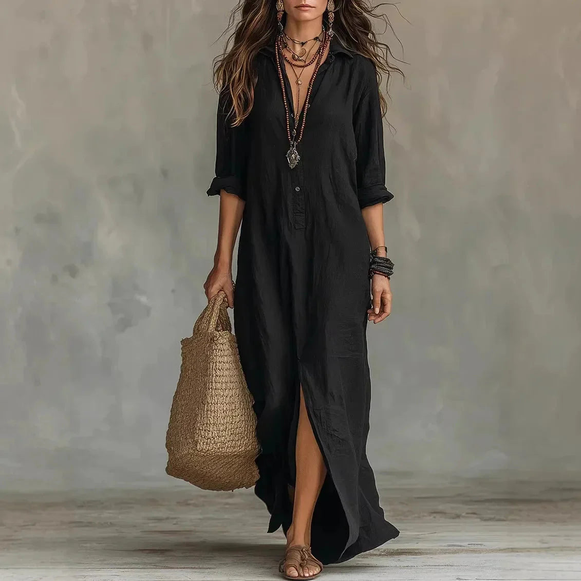 Marlowe | Women's Maxi Shirt Dress | Side Slit · PNY