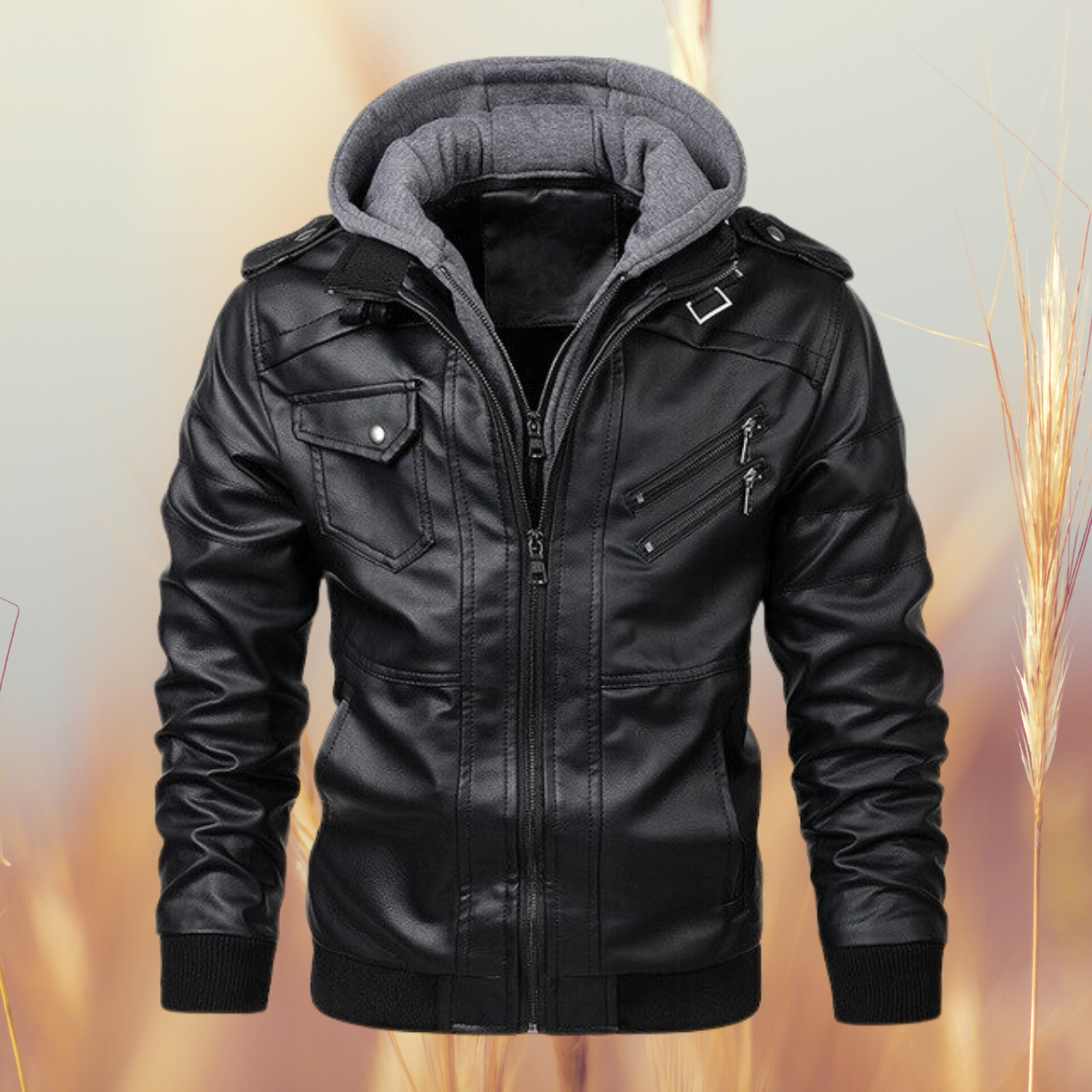 Mason | Men's Biker Leather Jacket | Removable Hood · PNY