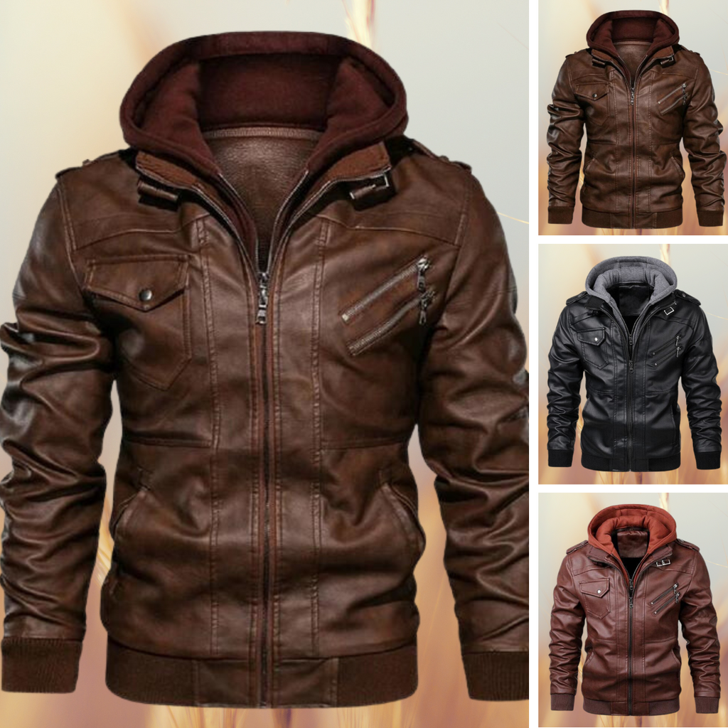 Mason | Men's Biker Leather Jacket | Removable Hood · PNY