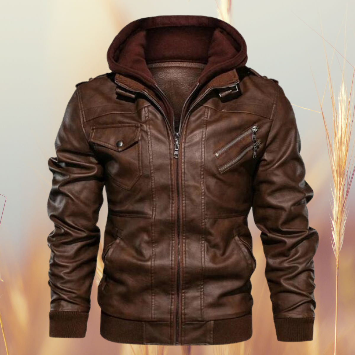 Mason | Men's Biker Leather Jacket | Removable Hood · PNY