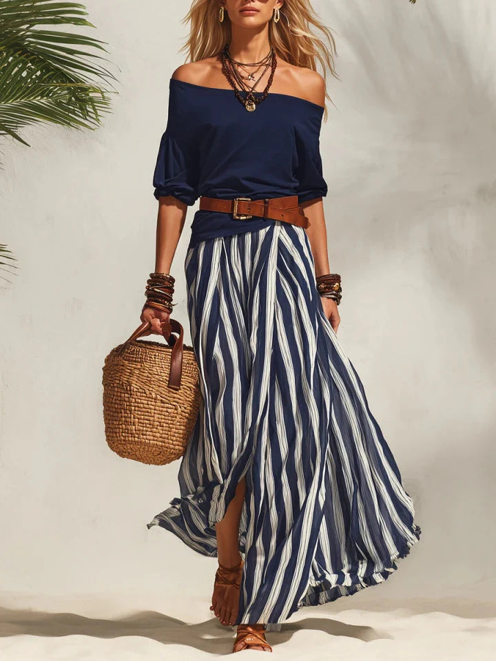 Maya | Women's Off-Shoulder Skirt Set | Striped · PNY