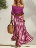 Maya | Women's Off-Shoulder Skirt Set | Striped · PNY