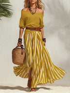 Maya | Women's Off-Shoulder Skirt Set | Striped · PNY