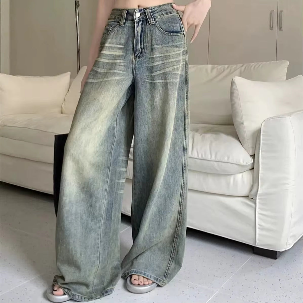Maya | Women’s Wide Leg Jeans | High Waist Faded Detail