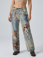 Mila | Women’s Wide Leg Jeans | Teddy Bear Appliqué